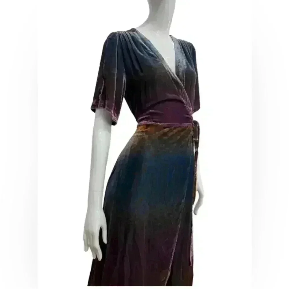 NWOT JOHNNY WAS Ombre Cheetah Print Velvet Midi Silk Wrap Dress Size XS - Picture 9 of 16